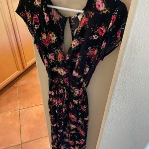 Lucy Love Hello Goodbye Romper Black and Pink Floral Print